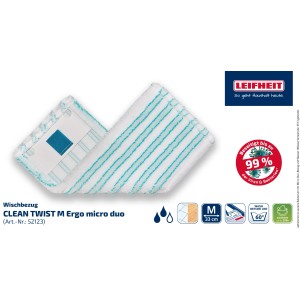 Wkład do mopa Leifheit Clean Twist M Ergo micro duo, biały z turkusowymi paskami, do czyszczenia bez smug.