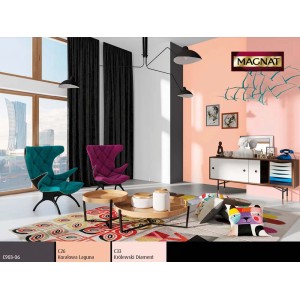 Pokój dzienny z kolorowymi ścianami (t.b.t.) i meblami. Kolorowe farby do ścian.