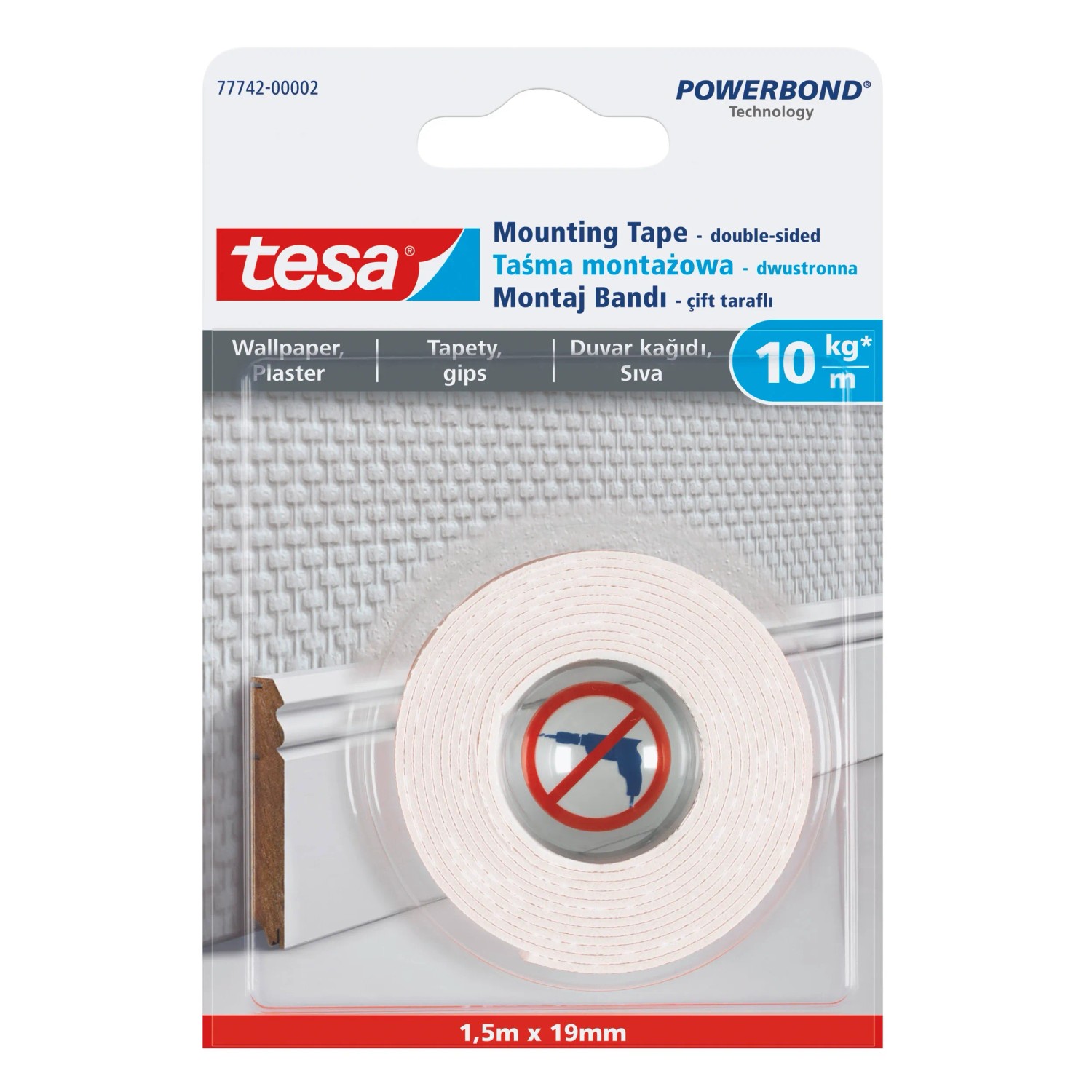 Tesa Taśma montażowa do mocowania na tapety 1,5 m x 19 mm