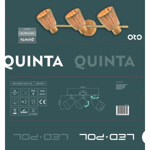 ORO Quinta: Trzypunktowa, regulowana lampa sufitowa LED z efektem drewna.
