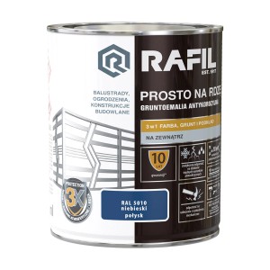 Puszka farby antykorozyjnej Rafil, odcień RAL 5010 niebieski połysk.