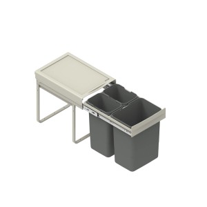 System segregacji odpadów kuchennych t.b.t. z kilkoma szarymi pojemnikami.