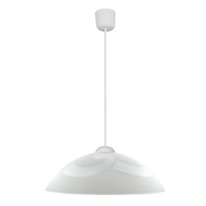 Biała lampa wisząca t.b.t. z wzorem do wnętrz.