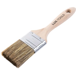 Pędzel płaski LUX-TOOLS PRO do lazur, szerokość 50 mm, z drewnianą rączką i syntetycznym włosiem.