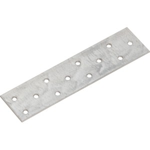 Prostokątny, ocynkowany łącznik płaski (160x40 mm) z otworami do mocowania elementów meblowych.