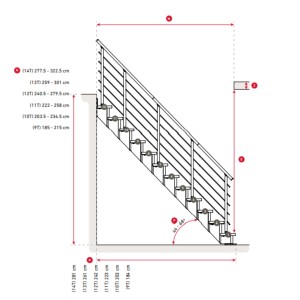 Rysunek techniczny schodów wewnętrznych z wymiarami.