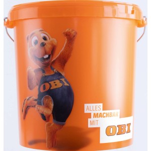 Pomarańczowe wiadro z motywem bobra OBI do akcesoriów malarskich i czyszczenia.