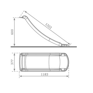 Rysunek techniczny zjeżdżalni z wymiarami dla sprzętu placu zabaw.