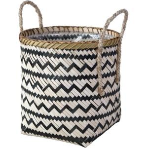 t.b.t. bambusowa doniczka na zioła z uchwytami, wzór czarno-biały.