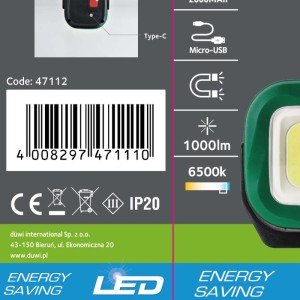 Düwi Lampka akumulatorowa CAMPINO SQUARE 10W 6500K 1000lm zielona