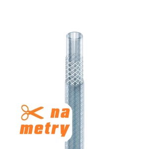 Przezroczysty wąż ogrodowy ze wzmocnieniem, sprzedawany na metry.