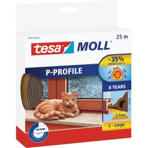 Tesamoll® Gumowa uszczelka P-Profile, brązowa, 25 m, do uszczelniania drzwi i okien. Oszczędza koszty ogrzewania.