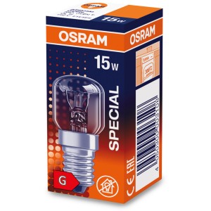 Żarówka Osram T w kształcie rurki E14, 15W, ciepła biel, do piekarników do 300°C.