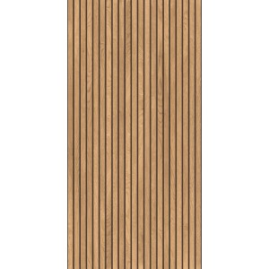 Płytka podłogowa t.b.t. z efektem drewna i wąskimi, pionowymi panelami.