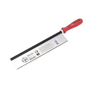 Piła precyzyjna LUX Comfort 250 mm z czerwonym drewnianym uchwytem do precyzyjnej obróbki drewna.