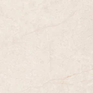 Beżowa płytka podłogowa z efektem marmuru, idealna do pomieszczeń mieszkalnych.