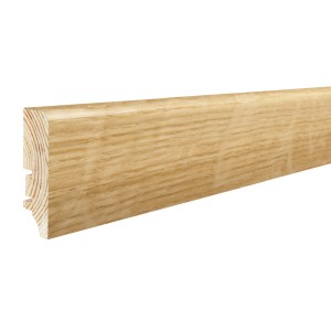 Listwa przypodłogowa drewniana w kolorze dębu z profilem ułatwiającym montaż. Idealna do paneli i parkietu.