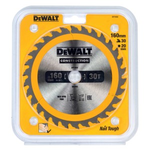 Tarcza pilarska DeWalt 160 mm, 30 zębów, wersja Nail Tough.