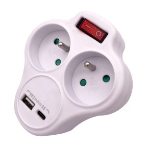 Biały rozgałęźnik t.b.t. z 3 gniazdami, portem USB i USB-C.