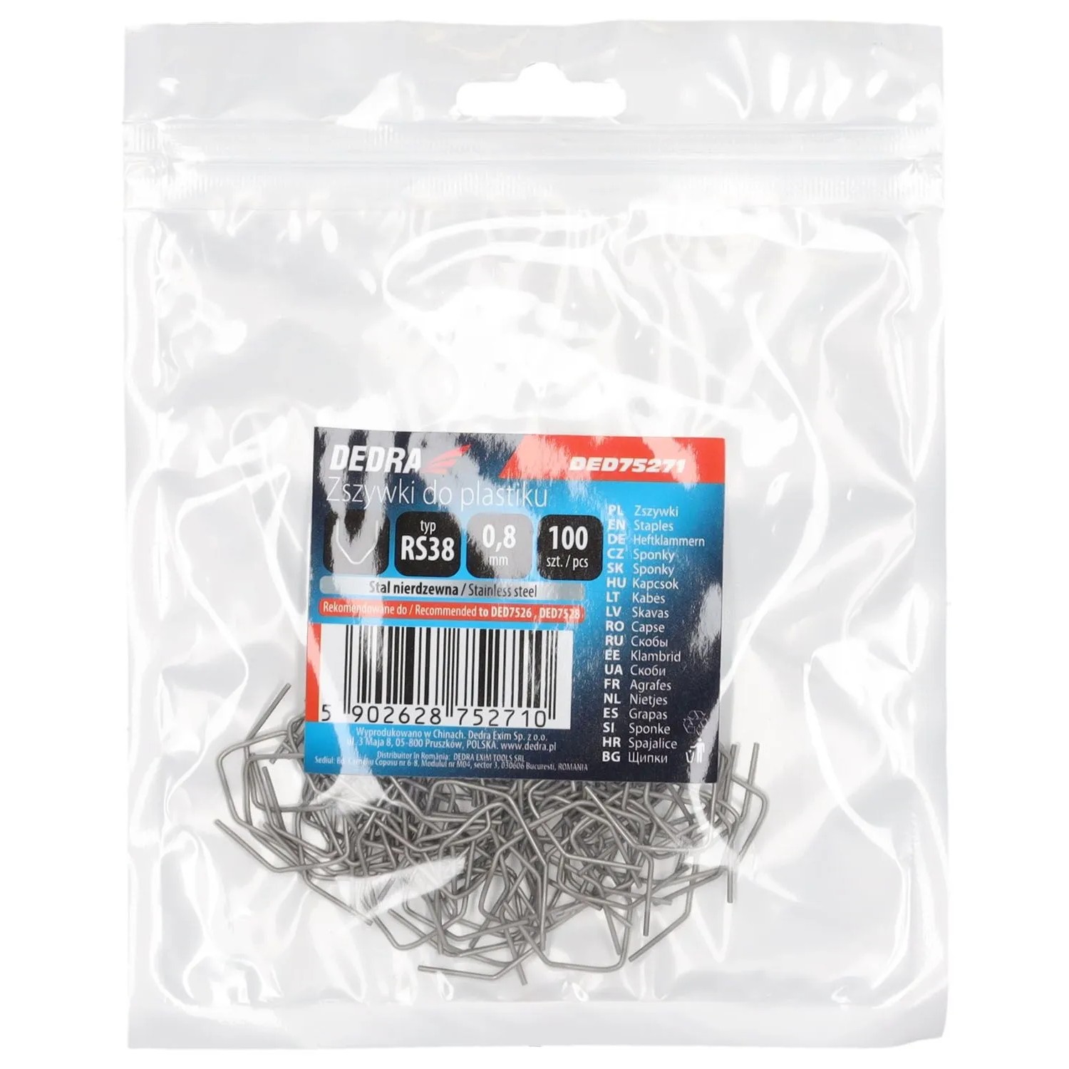 Dedra Zszywki do plastiku typ RS38 gr. 0,8 mm - 100 szt.