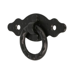 Czarna kołatka do drzwi z pierścieniem i rustykalnym wzorem do drzwi wejściowych i bram.