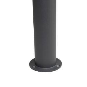 Zbliżenie szarej podpory balustrady/poręczy z podstawą montażową.