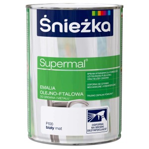 Puszka białej emalii Śnieżka Supermal do drewna i metalu.