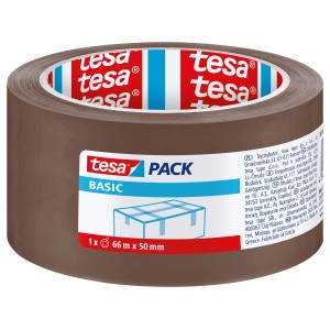 Brązowa taśma klejąca tesa PACK, 66m x 50mm, do pakowania.