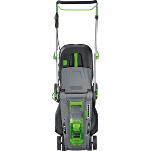 LUX 40V Akumulatorowa kosiarka A-RM-2x 20/43 Zestaw z 2 akumulatorami, widok z tyłu.