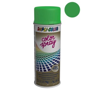 Zielony spray Dupli-Color do użytku wewnątrz i na zewnątrz.