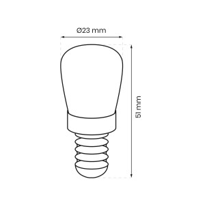 Rysunek techniczny żarówki LED E14 z wymiarami.