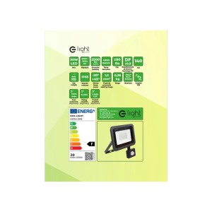 Karta danych technicznych reflektora LED. Szczegóły dotyczące mocy, klasy ochrony, temperatury barwowej i efektywności energetycznej.