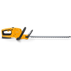 Akumulatorowe nożyce do żywopłotu Stiga HT 100e z akumulatorem i ładowarką, żółte.