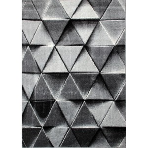 Nowoczesny szary dywan z trójwymiarowym wzorem trójkątów.