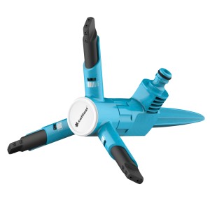 Niebieski 3-ramienny zraszacz do trawników t.b.t. do nawadniania ogrodu.