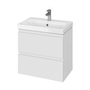Biała szafka lustrzana Astor Nice II, 65 cm, z umywalką i dwiema szufladami.