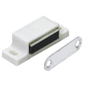 Biały zatrzask magnetyczny z płytką, siła trzymania 4-5 kg, zestaw 4 szt. do okuć meblowych.