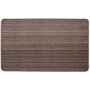 Prostokątna wycieraczka z brązowymi i beżowymi paskami.