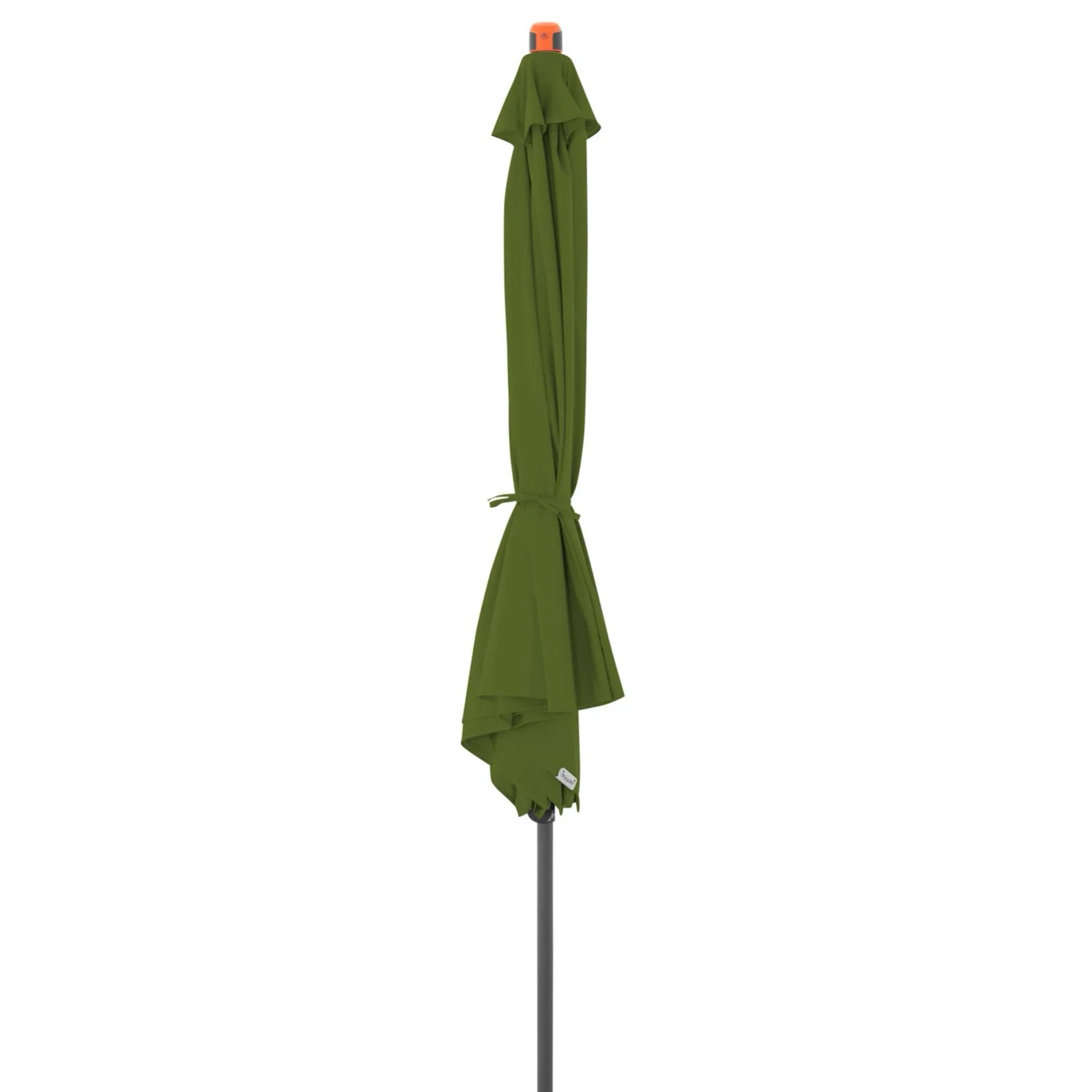 Zamknięty, zielony parasol balkonowy Doppler MyZone Kiwi z funkcją pochylania.