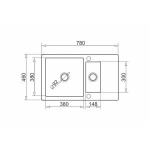 Rysunek techniczny zlewozmywaka granitowego t.b.t. z wymiarami.