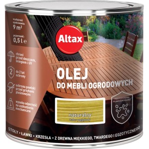Altax olej do mebli ogrodowych, kolor naturalny. Olej do drewna chroni przed warunkami atmosferycznymi i grzybami.