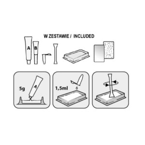 Instrukcja: Nałóż, wymieszaj i obrabiaj klej t.b.t.