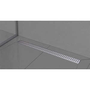 Elegancki odpływ liniowy t.b.t. ze stali nierdzewnej w nowoczesnej łazience.