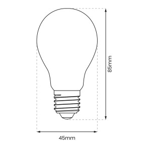 Szkic żarówki LED E27 z wymiarami (85x45mm).