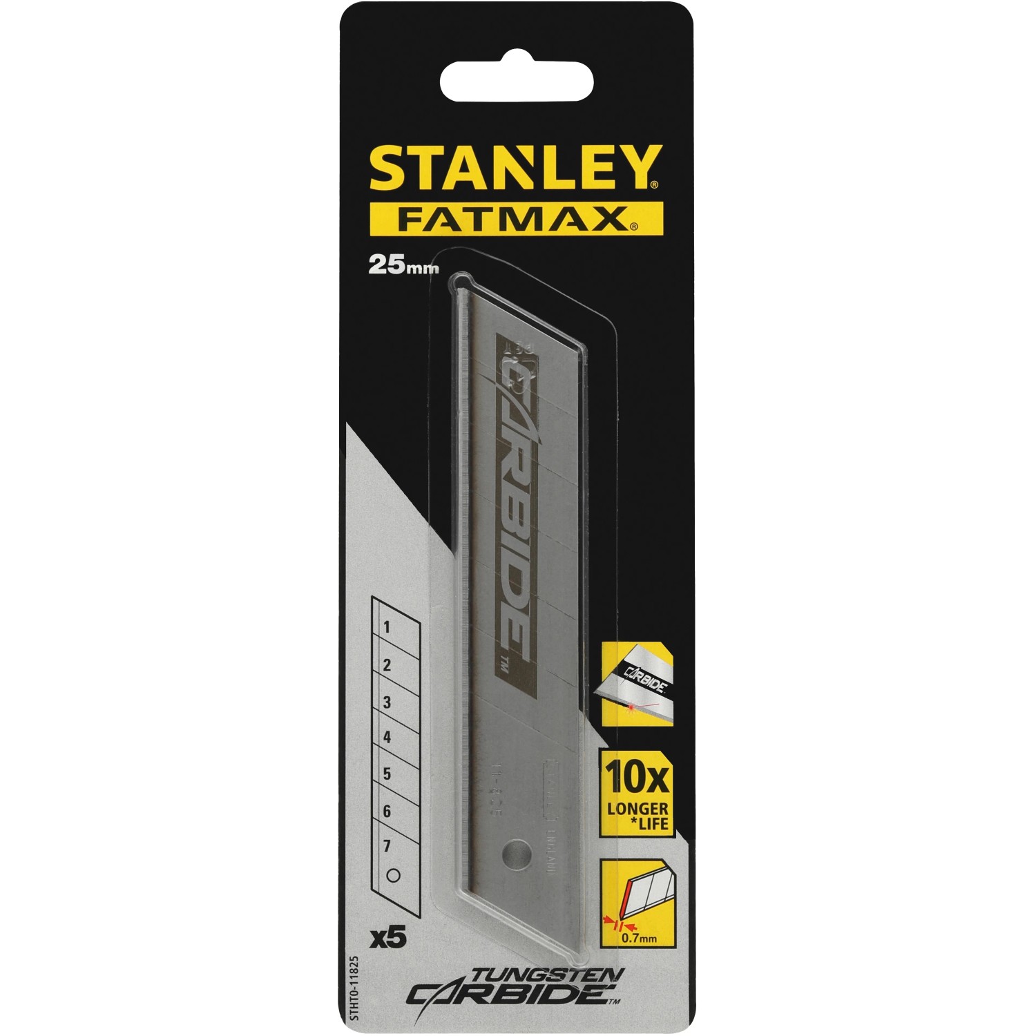 Stanley FatMax Carbide Ostrza łamane Pro, 25 mm, 5 sztuk. Wymienne ostrza z węglika spiekanego do noży.
