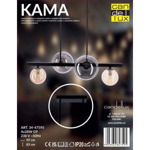 Candellux Lampa wisząca KAMA czarno-złota 4xG9 28W klosze grafit i bursztyn