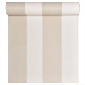 Tapeta w rolce z szerokimi beżowymi i białymi pasami.