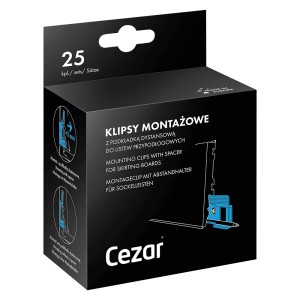 Opakowanie klipsów montażowych do listew przypodłogowych, zestaw 25 szt. Akcesoria do montażu podłóg.