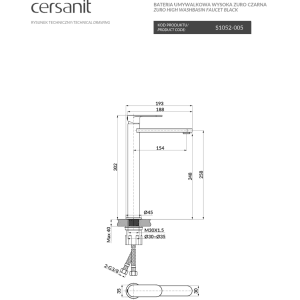 Cersanit Bateria umywalkowa wysoka Zuro czarna
