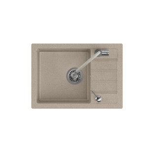 Beżowy zlewozmywak granitowy t.b.t. z ociekaczem i przyłączem do baterii.